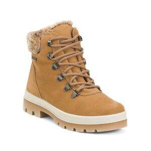 IMAC Camel Suede Laced Up Booties With Faux Fur